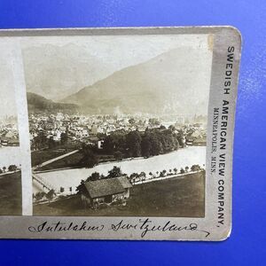 Antique Stereoview Card Swedish American Town Along the River in Switzerland‎